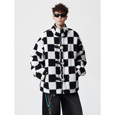 羊羔毛格子外套大码M-5XL加棉聚酯纤维棉衣YG78159P105控149，男装棉衣，星座227-7