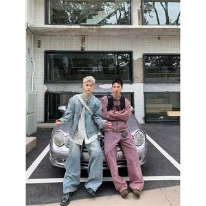 美式复古废土风做旧水洗牛仔外套男女宽松夹克A971-P79图片