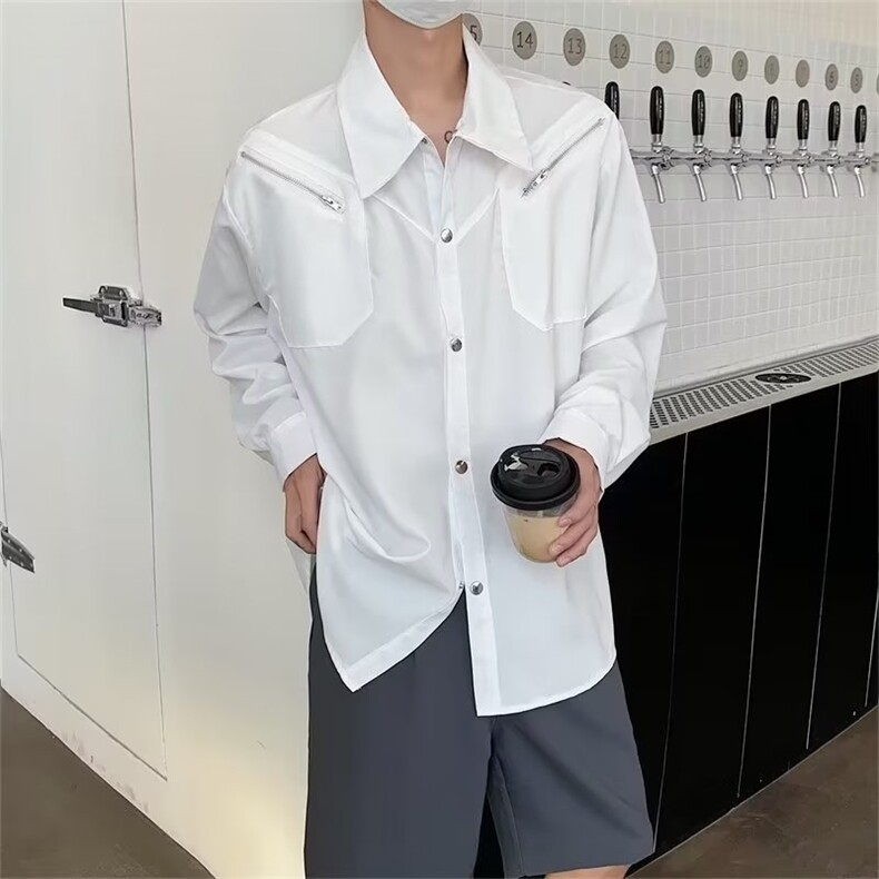 新款金属拉链装饰个性小众潮流设计宽松上衣衬衫-CS068,男装衬衫,星座1002-2