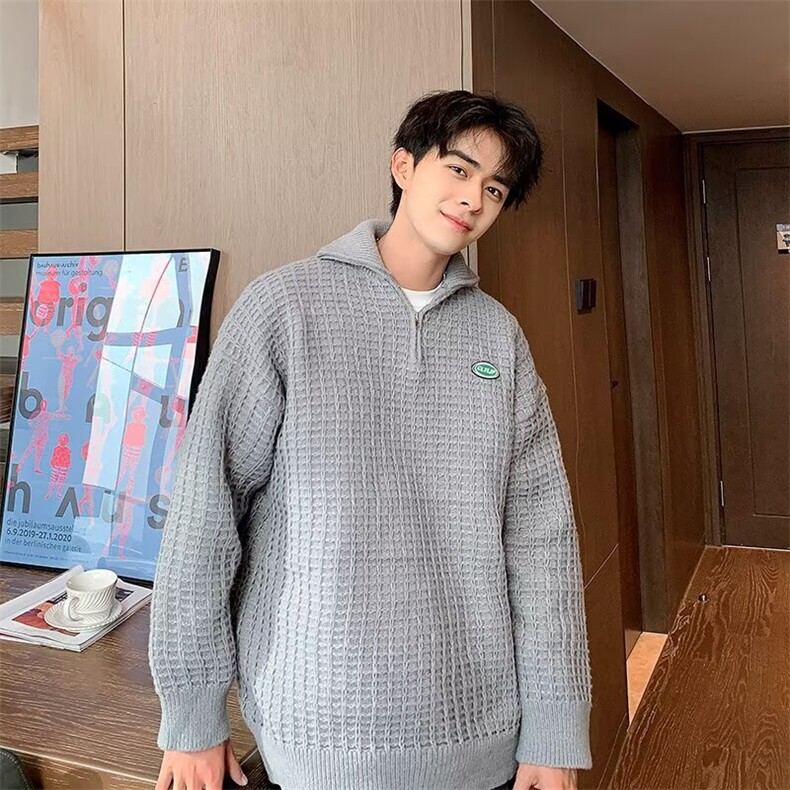 简约新款潮流毛混纺polo领毛衣男冬季男士浅灰色针织衫帽衫时尚,男装Polo衫,星座506A