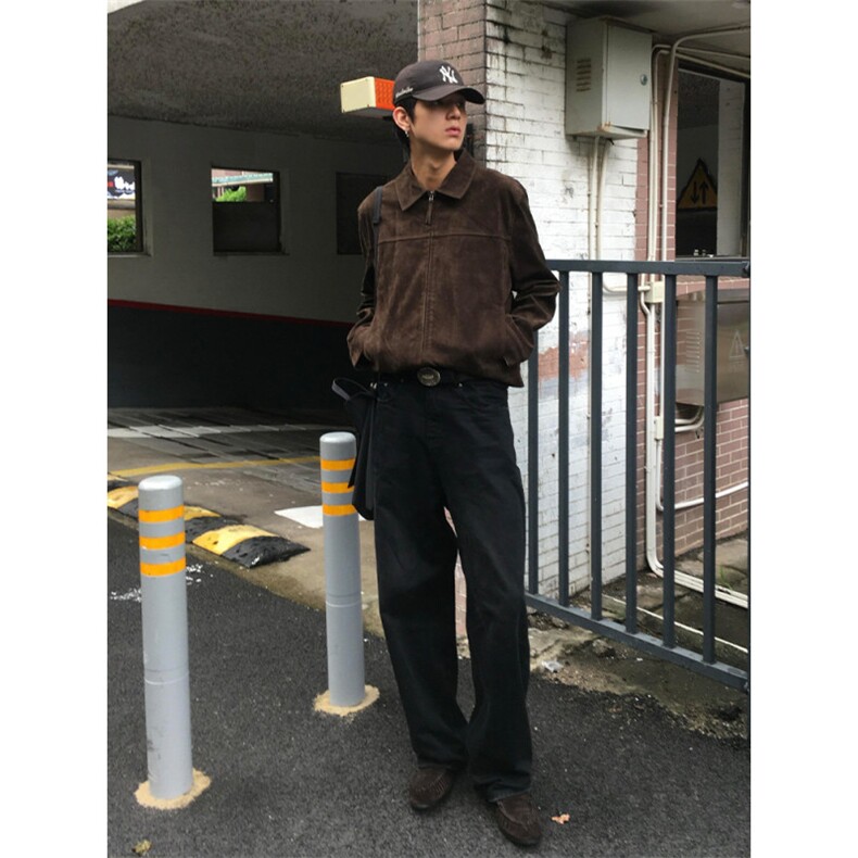 网图原版翻毛绒秋季新款摩登时代复古绒皮工艺立领夹克外套P75,男装夹克,电商C306-1