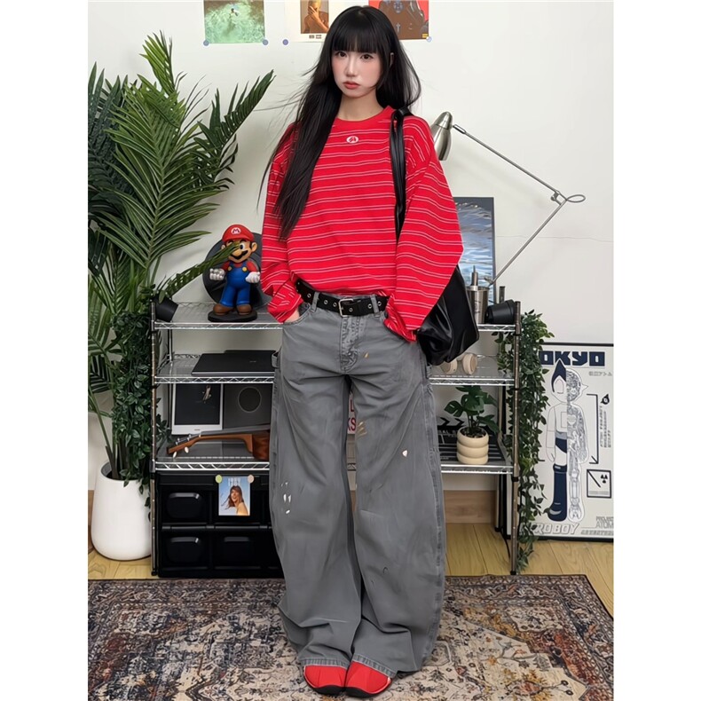 春季新款条纹长袖T恤学院风情侣上衣D328-CX6609-P38，男装T恤，电商D328