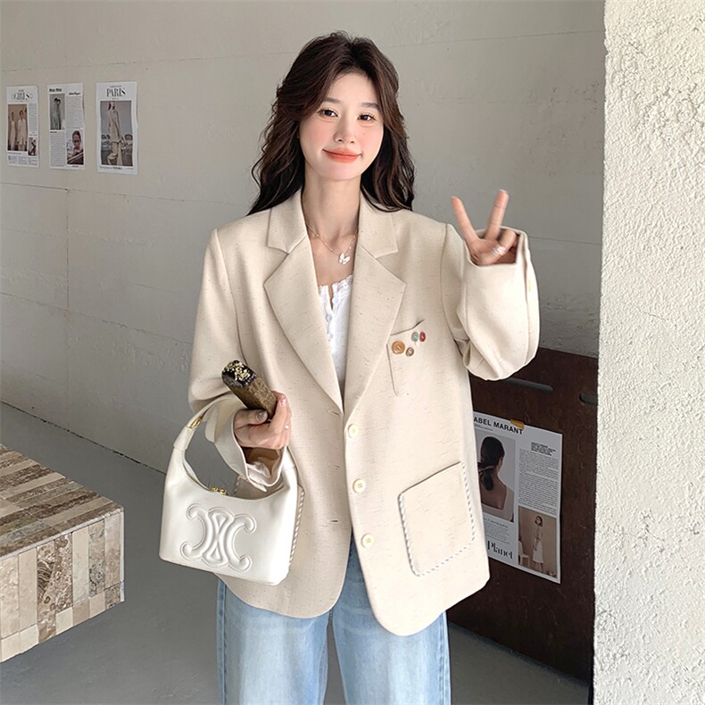 减龄气质卡其色西装外套女春秋2025新款洋气通勤独特漂亮显瘦西服,女装西装,2D041