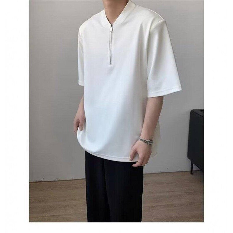 夏季半拉链垫肩短袖T恤男休闲半袖设计感帅气发型师LT3766-p33,男装T恤,星座1008
