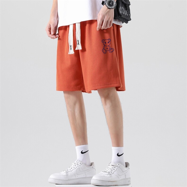 2026夏季新款潮流男士小熊印花华夫格短裤五分裤大码 DK701-P15图片