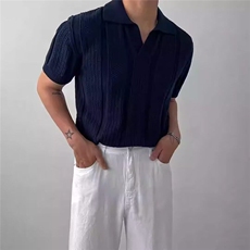 美式镂空短袖POLO衫T恤男夏季薄款简约通勤上衣翻领百搭凉感体恤，男装T恤，星座715-4