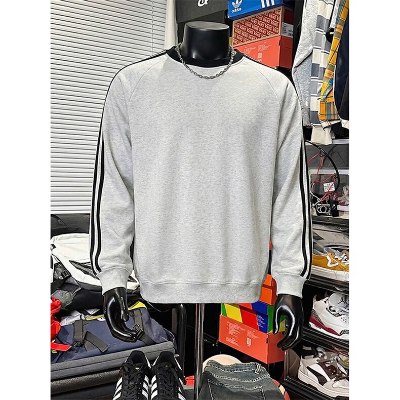 高品质春装新款男女美式高街结构三条杠百搭宽松纯色圆领卫衣CM05,男装卫衣,电商A486