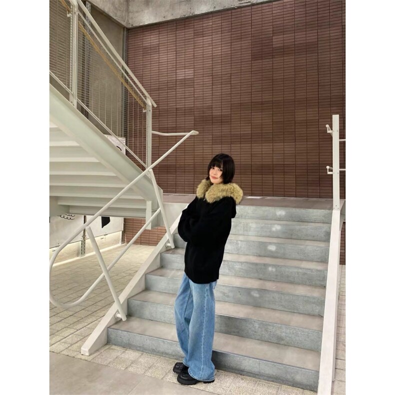 美式复古连帽开衫毛衣男女冬季毛领百搭休闲针织衫慵懒风情侣外套,男装针织衫/毛衣,星座506A