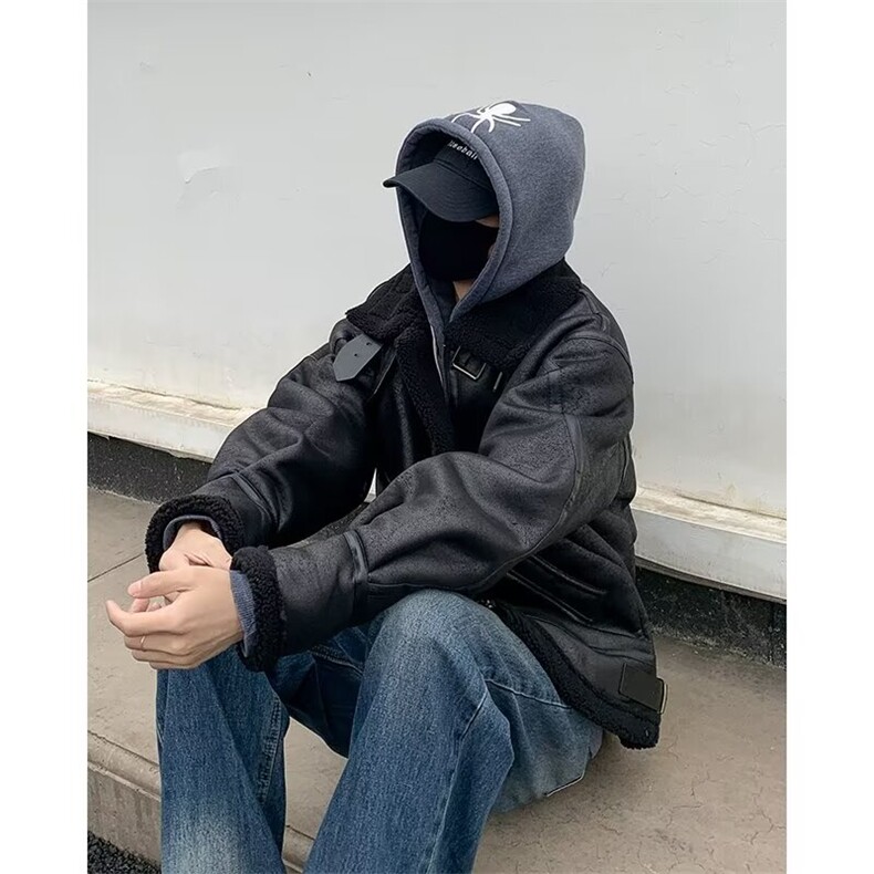 麂皮绒一体羊羔棉衣男潮工装高街ins羊羔毛加厚棉服M2909P100,男装棉衣,星座1116-2