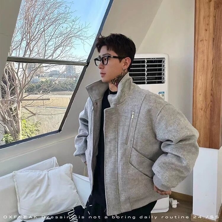 W9138-P100 网图现货 解构双拉链哈灵顿棉服加厚百搭流行潮流新款图片
