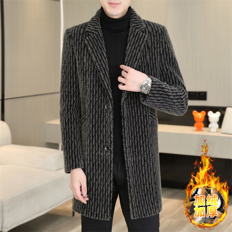 加绒加厚西装领大码中长款型男商务休闲青年外套男D-P175,男装西服套装,星座310B-3