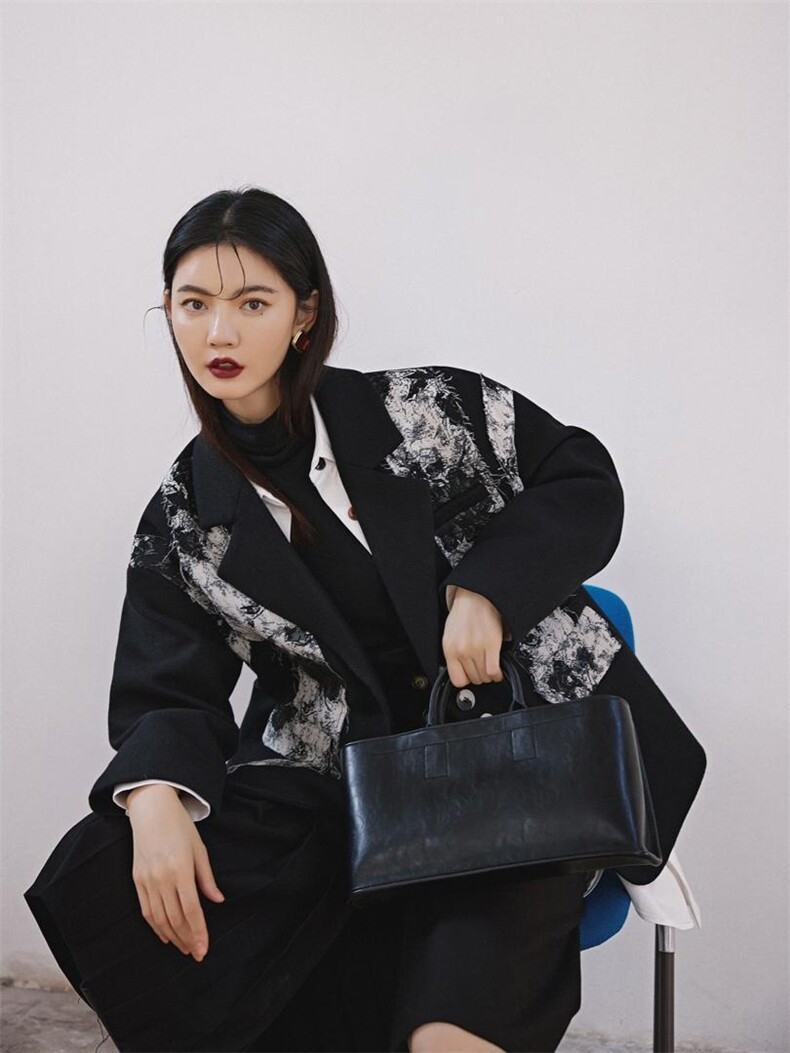 黑色提花夹棉西装，女装西装，YOUER DENG