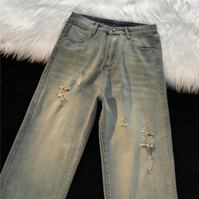 夏季薄款韩版修身小脚裤磨破力牛仔裤男潮牌免烫百搭休闲九分裤男，男装牛仔裤，星座1013