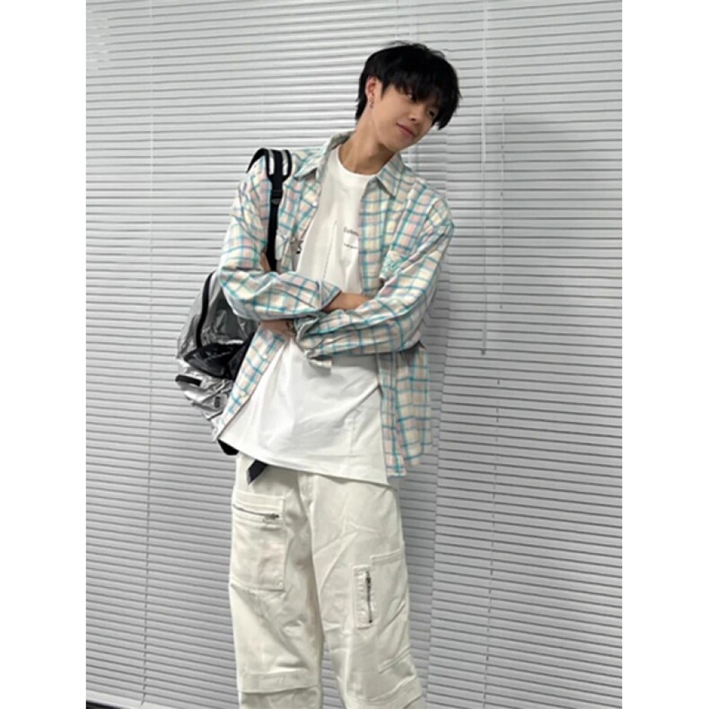 松弛感格子衬衫男女春夏防晒宽松休闲街头覆古情侣装外套C3015,男装防晒衣,星座1116A（原606A-3）