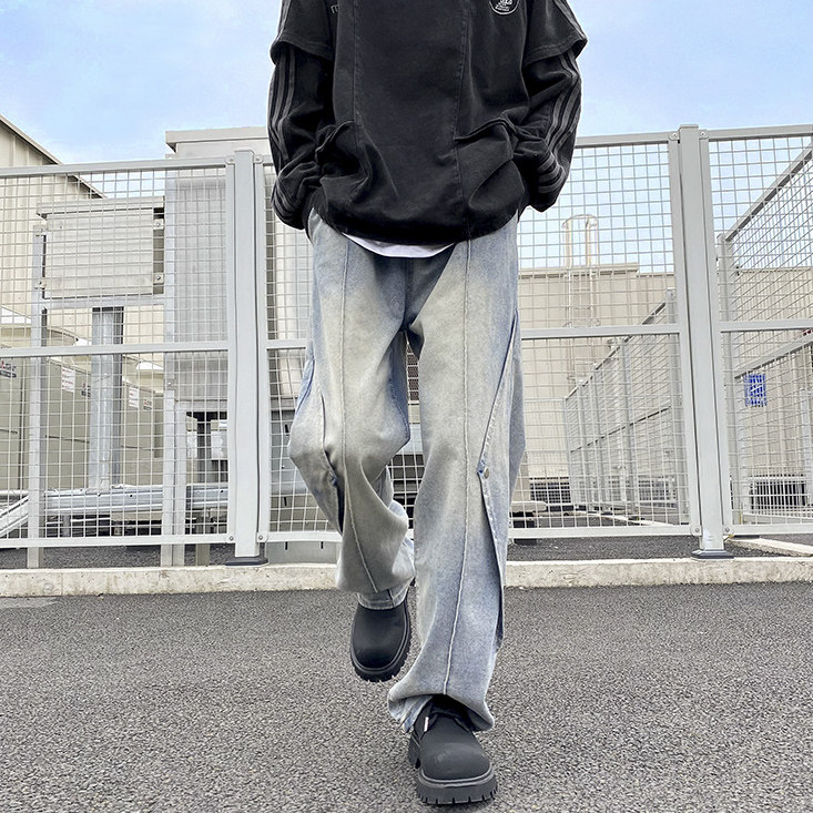 美式高街潮牌宽松直筒牛仔裤N369P65,男装牛仔裤,星座712