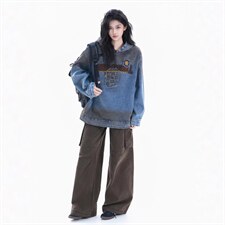 W11131-P88网图现货高品质春季新款复古做旧刺绣连帽套头卫衣，男装卫衣，星座1608