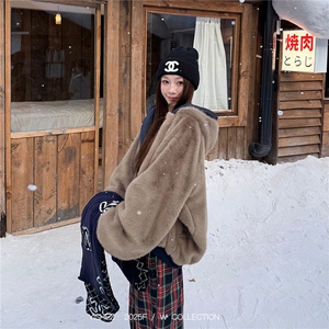 网图 高品质仿貂毛座山雕棉服连帽双面穿外套棉衣男女G1169 TP115图片