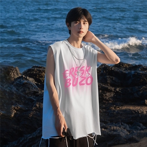 港风 24夏款字母印花坎肩圆领链条背心 DT65801 P35控48图片
