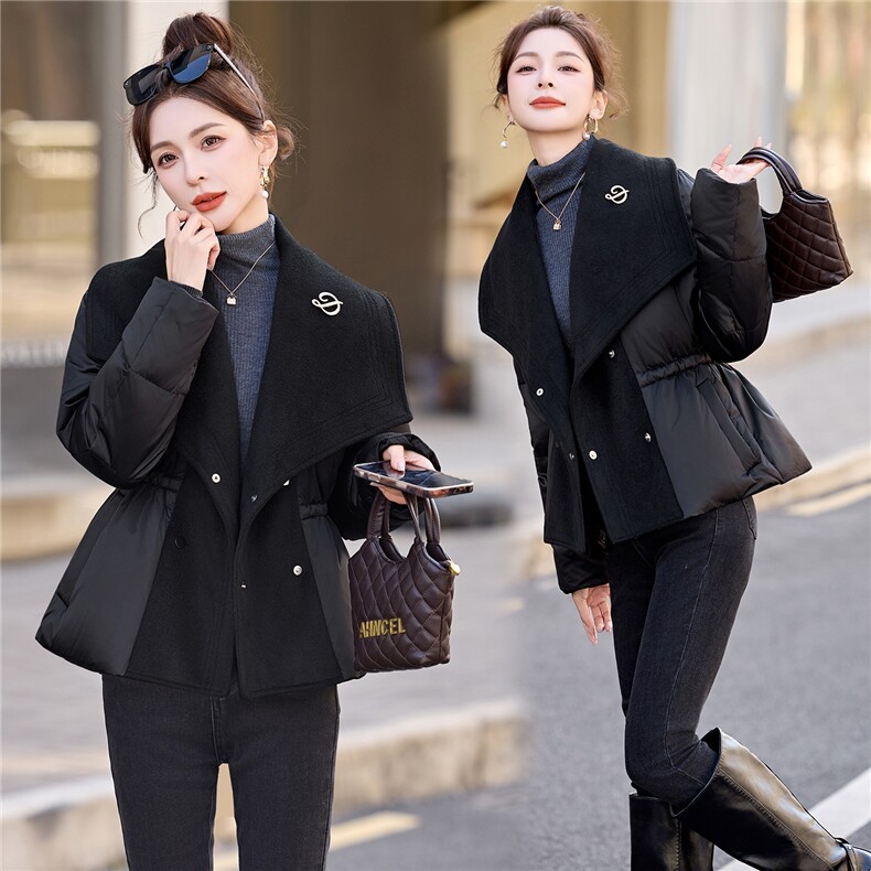 气质大翻领羽绒服2025年冬季新款小个子洋气减龄超好看短款外套,女装羽绒服,拾衣