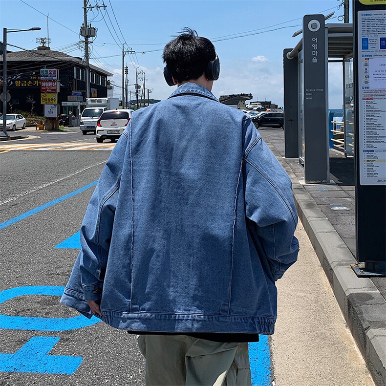 Q2096-TP70控价98港风牛仔外套男秋季新款夹克休闲宽松牛仔外套,男装夹克,电商A102-1