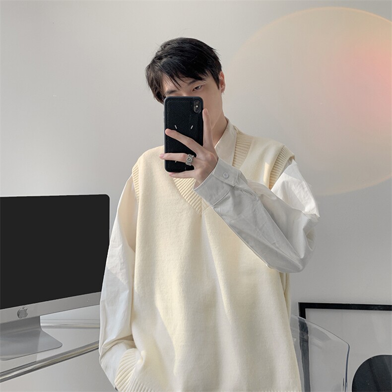 春秋季针织马甲搭配衬衫叠穿设计感V领毛衣日系慵懒背心9099P58,男装背心/马甲,电商B312