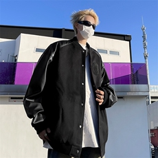 毛呢拼皮原版工艺夹克棒球领上衣嘻哈宽松高街夹克衫JK208，男装夹克，星座1116A-1（原606A）