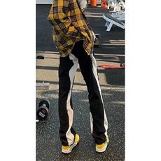 美式高街ins小众vibe鸳鸯黑白拼接直筒牛仔裤货号K719P65，男装牛仔裤，电商A063