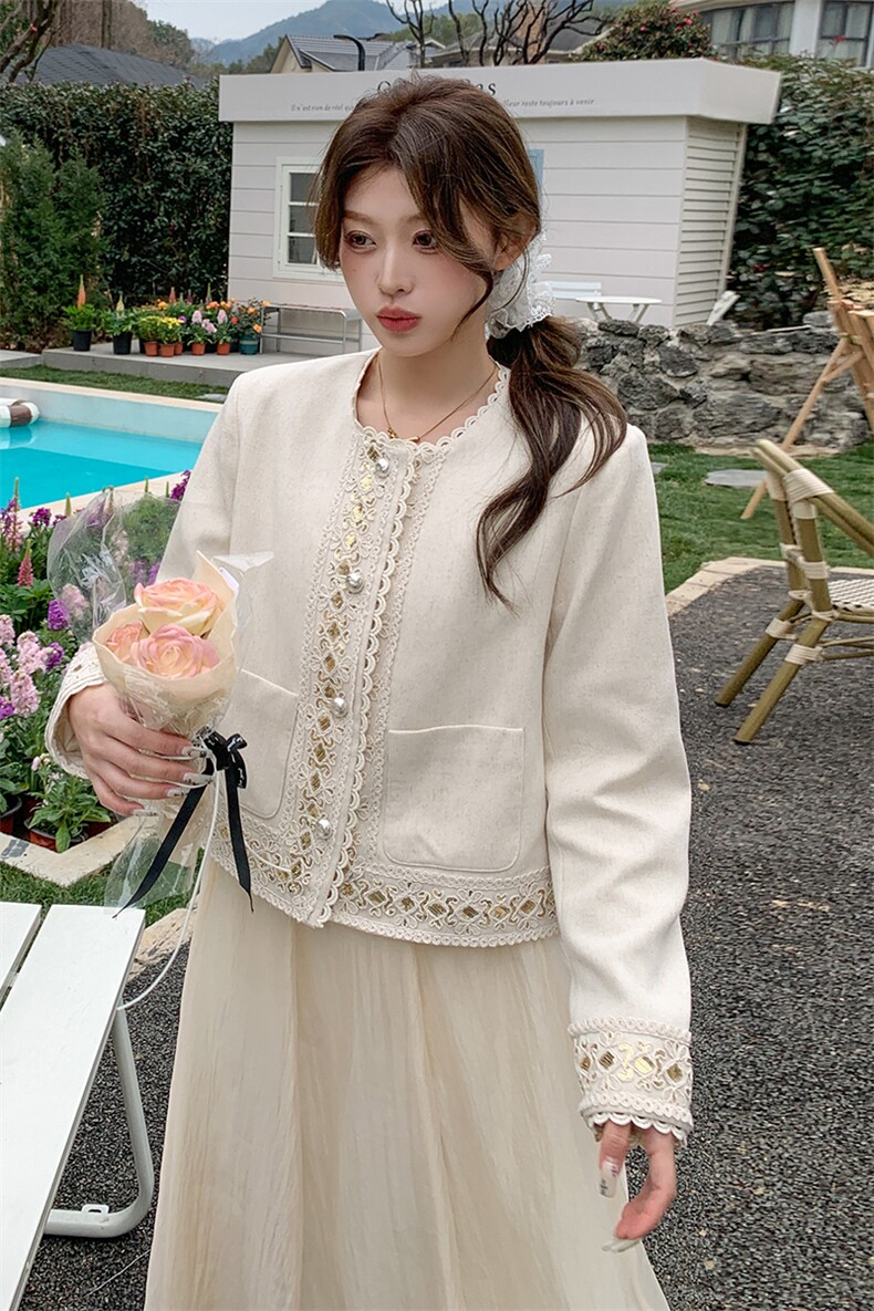 现货新款2025年春季花边拼接小香风外套1C119-8858-P155-K238,女装连衣裙,英标秀