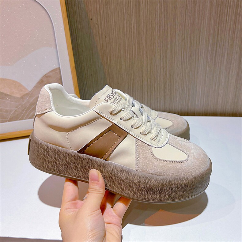 真皮德训鞋女2023秋季新款平底低帮板鞋百搭小白鞋女休闲复古女鞋图片