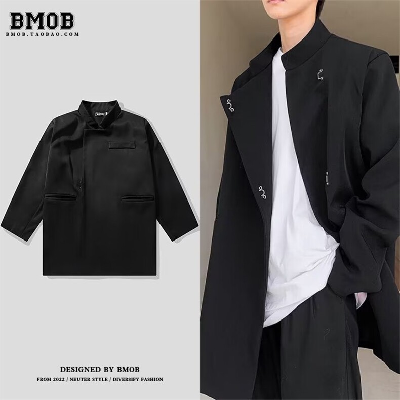 W10841-P58 网图现货 中山装新中式西服高级感中长款垫肩立领夹克图片