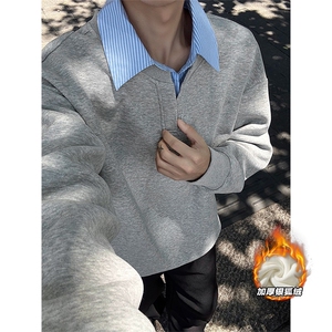 重磅380g华棉Polo领假两件加绒银狐绒卫衣男W5432J加绒-特P45控88图片