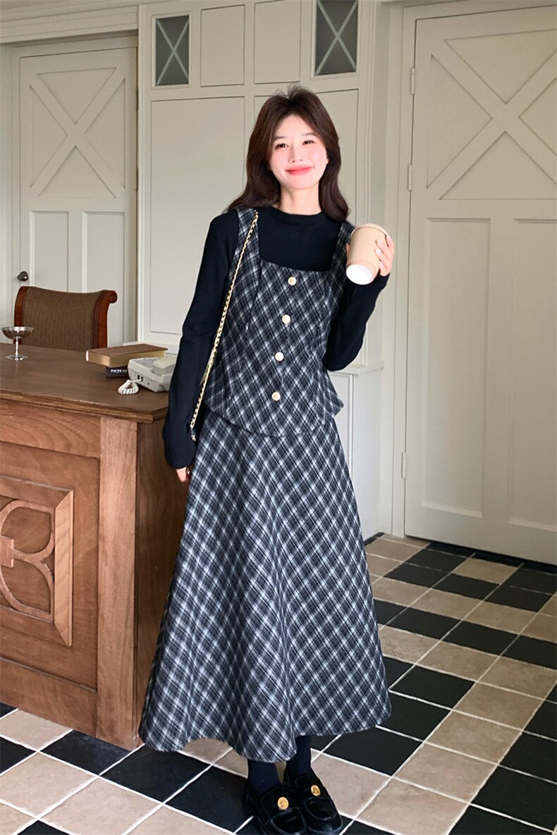 新款已出货复古格纹三件套2C007-2600-P225-K368(送腰带）,女装套装/套裙,2C007