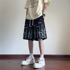 2024夏季新款菠萝格潮流印花宽松五分裤B315-K24184-特P25控48，男装牛仔裤，电商B315