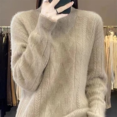 时尚女士秋冬半高领仿羊毛针织衫修身显瘦百搭款，女装针织衫/毛衣，萱芳婷羊绒