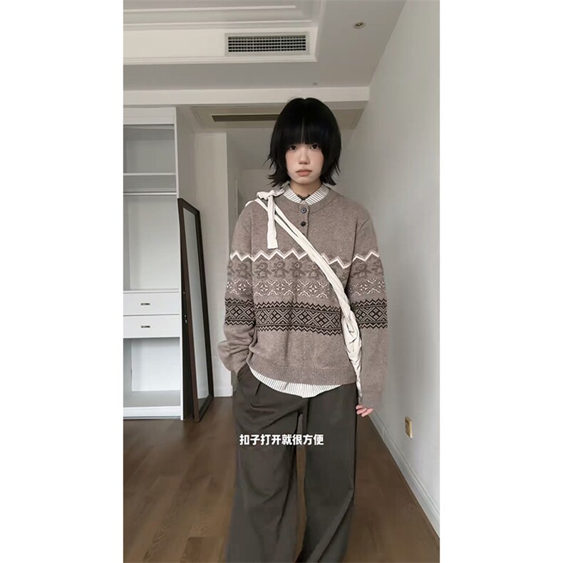 重磅秋冬装北极绒套头毛衣美式复古休闲慵懒风提花工艺针织衫外套,男装针织衫/毛衣,电商A486
