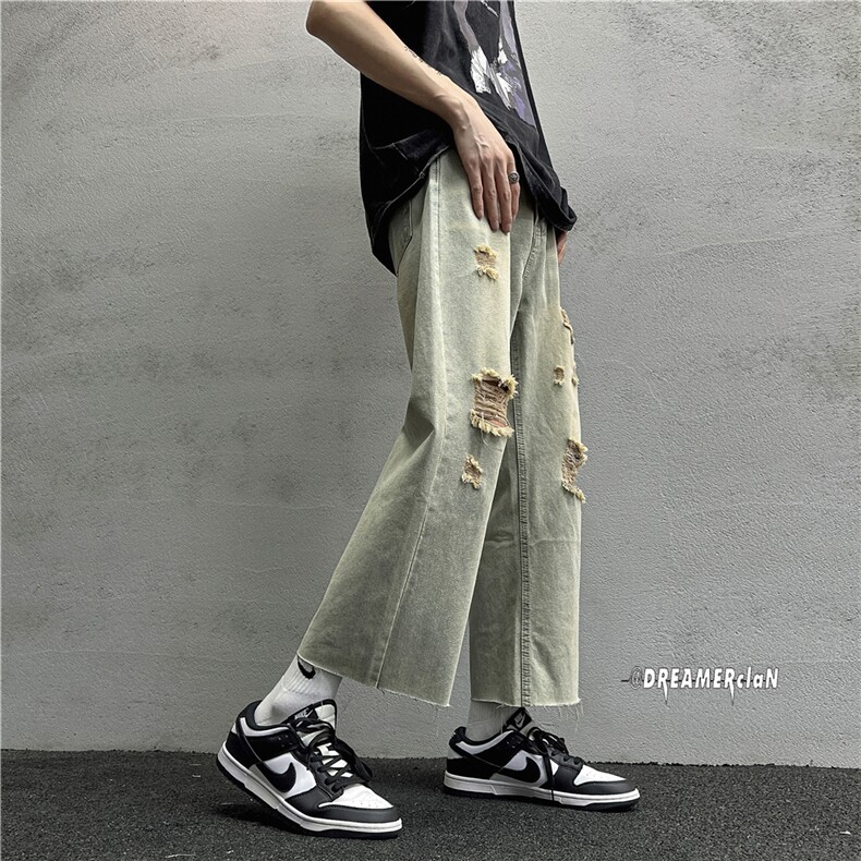 k1025-p50-控68M-5XL八分裤美式黄泥高阶黑暗宽松大码牛仔裤,男装牛仔裤,星座116