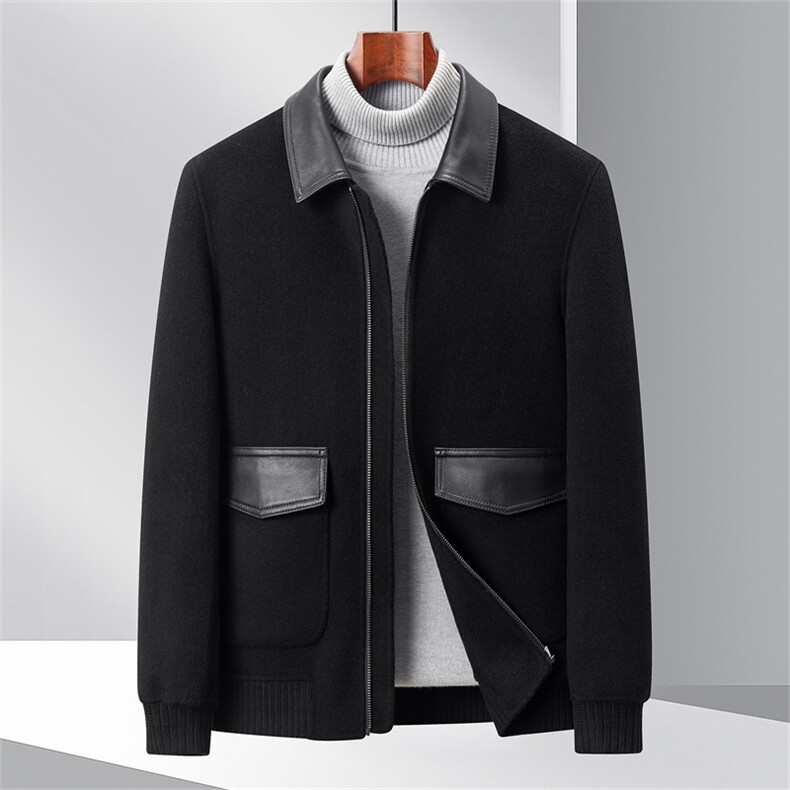 SJ88882秋冬新款男士外套翻领羊毛拼绵羊皮真皮皮衣双面尼皮夹克，男装皮衣，电商B360