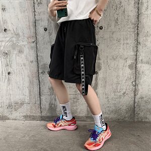 【】A003-HK7175-P55夏装新款拉链飘带休闲短裤 女模图片