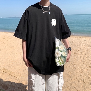 重磅纯棉短袖T恤男夏季潮牌美式高街卡通动漫宽松情侣款半袖体恤图片