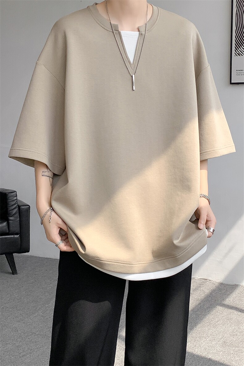8XL-M特大码短袖男假两件五分袖高品质空气层宽松上衣DX321P35,男装T恤,电商D206-1