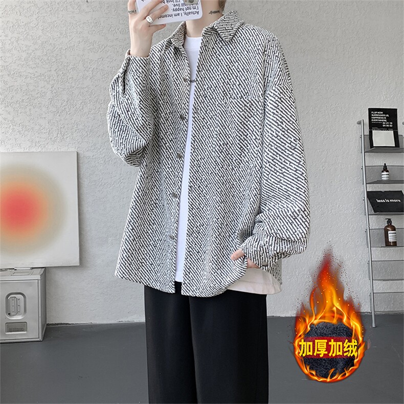 加绒衬衫男冬季新款港风宽松大码加厚小香风长袖衬衣JR70-P49，男装衬衫，星座214-3