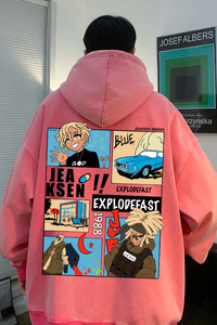 抖音品质秋季新款美式复古漫画印花水洗卫衣JK23371特批53-控88图片