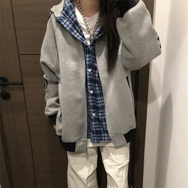 抖音得物高品质美式高街重磅结构设计拼接织带立领卫衣外套CM42,女装短外套,电商A486-1