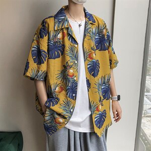 21年夏季短袖衬衫男宽松落肩港风西装领衬衫男DS-C407-CS303-P35图片