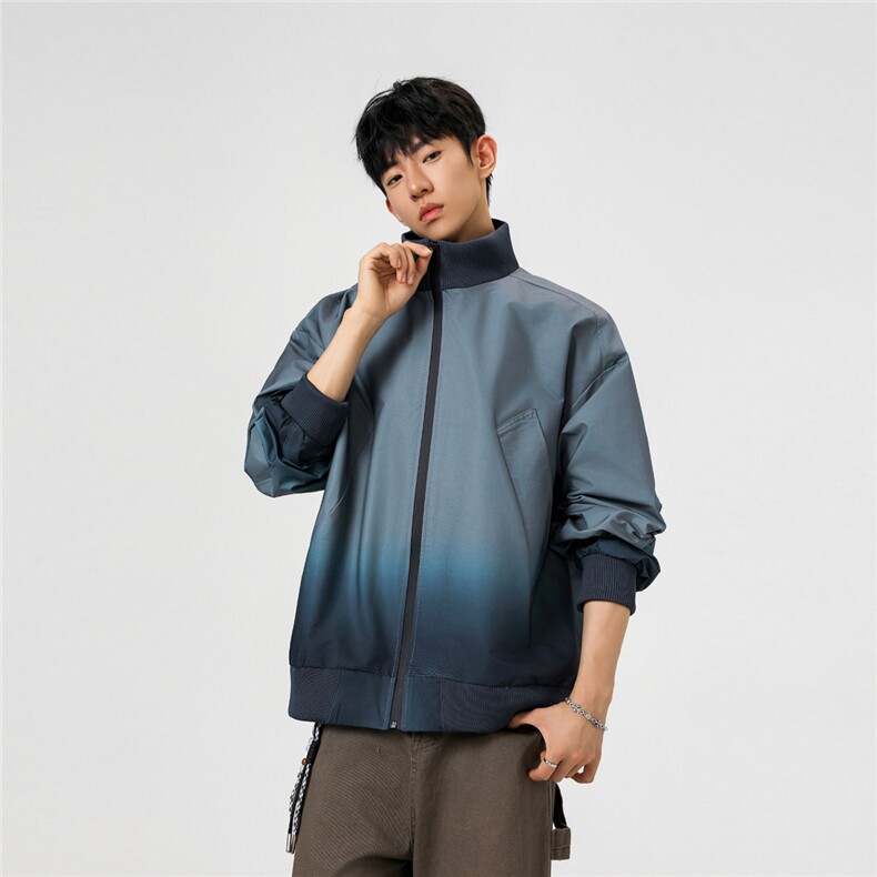 可二开渐变针织立领M-5XL大码聚酯纤维夹克JK78088P85控138图片