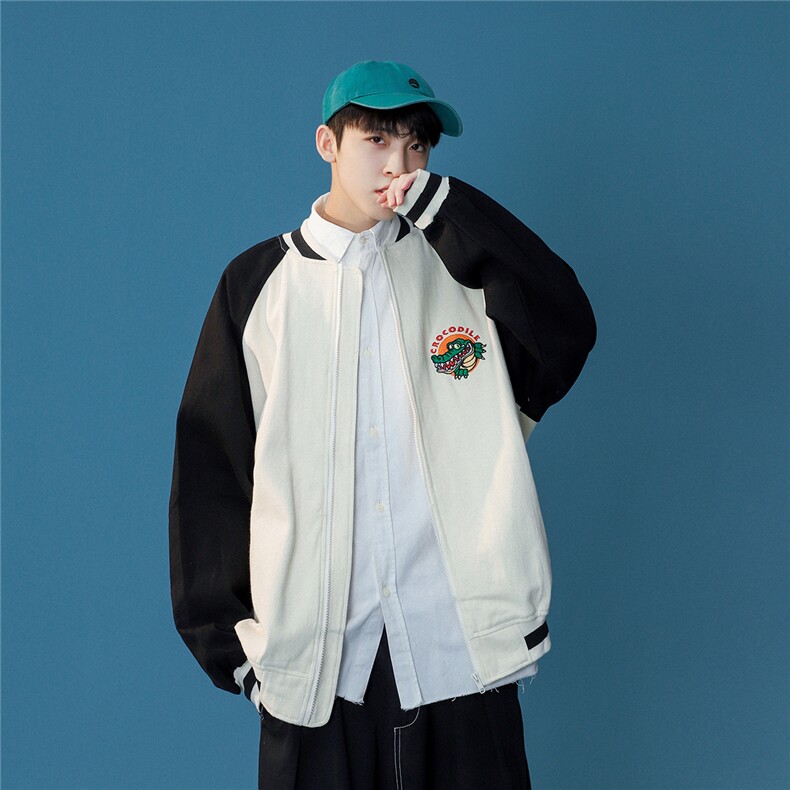春季新款棒球领潮流鳄鱼水洗长袖休闲夹克外套JK97/P30图片