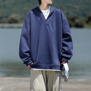 8XL-M叠穿假两件卫衣重磅连帽V领拼接套头衫宽松大码外套WY006P65图片