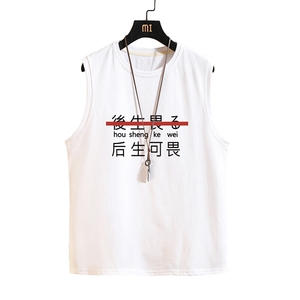 BX25028-P20 港风运动汗背心男大码汗衫男无袖T恤男 砖墙挂拍图片