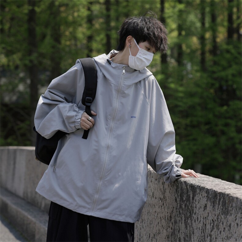 秋款男连帽夹克衫字母印花抽绳冲锋衣休闲外套JK588P60,男装夹克,星座1013-1