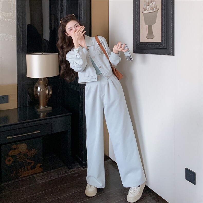 转化高现货2026春季休闲水洗牛仔阔腿裤两件套2608-p185-k298,女装套装/套裙,2B115